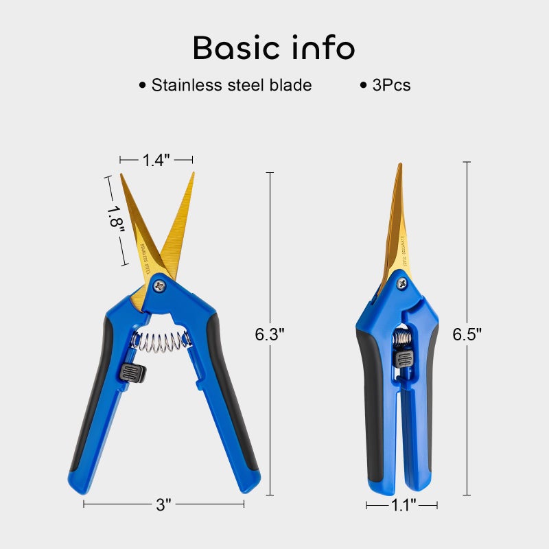 GROWNEER 3 Packs 6.5 Inch Pruning Shears with Curved Blades Trimming Scissors For Gardening Hand Pruning Snips Titanium Coated Precision Blades - Image 4